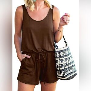 REORIA Womens Basic Summer Scoop Neck Sleeveless Tank Top Short jumpsuit Romper